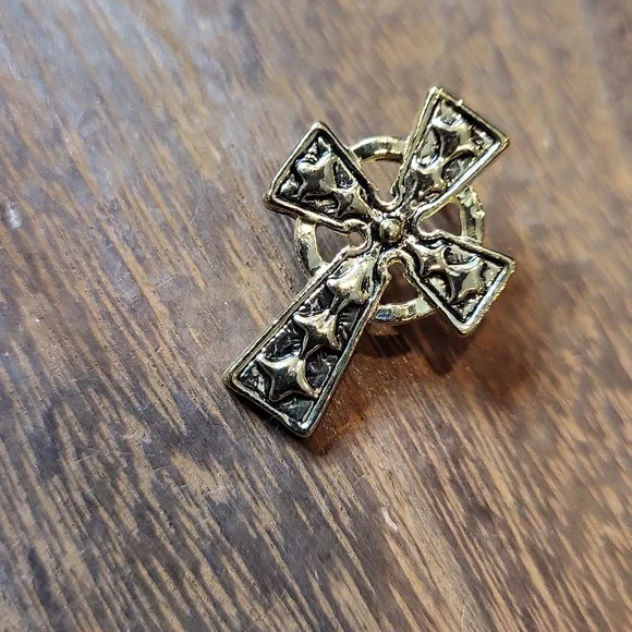 Gold Tone Cross Lapel Pin - Picture 3 of 7